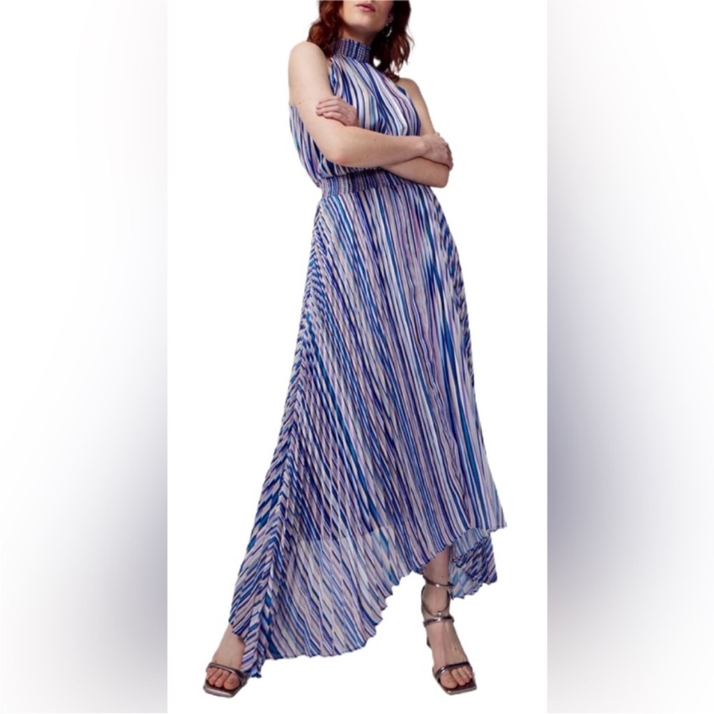 White House Black Market Blue and White High Low Sundress